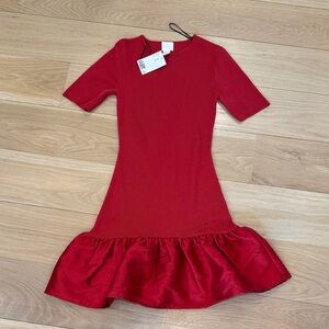 H&M Red Short-Sleeve Ruffle-Hem Mini Dress